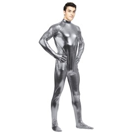 Aniler Enterizo unisex con cremallera metálica brillante Unitard Zentai elástico para disfraz (pequeño, gris)