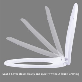 Hibbent Premium Round Toilet Seat with Cover Quiet Close, One-Click to Quick Release, Easy Installation Non-Slip Seat Bumpers, Slow Close Toilet Seat and Cover, Easy Cleaning-White Color