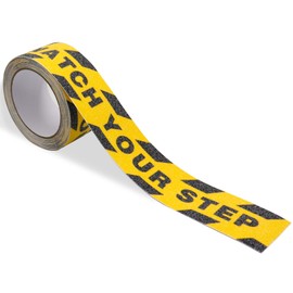 Watch Your Step Floor Tape Anti Slip Warning Sign Sticker Adhesive Non- Slip Abrasive Decal for Workplace Home Safety Wet Floor Caution (2" Width X 16.4ft)