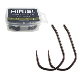 Pack of 50 PTFE Coated Stainless Steel with High Carbon Content, Barbless Fishing Hooks with Eyelet Fishing Accessories (FBA-8020-8)