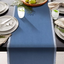 AAYU Rustic Denim Table Runner 16" X 108", Frayed Edges Bed Runner Blue. 16 Inch x 108 Fringed Edge All Around Premium Quality Stone Washed Perfect for Weddings, Parties & Bar-Decor