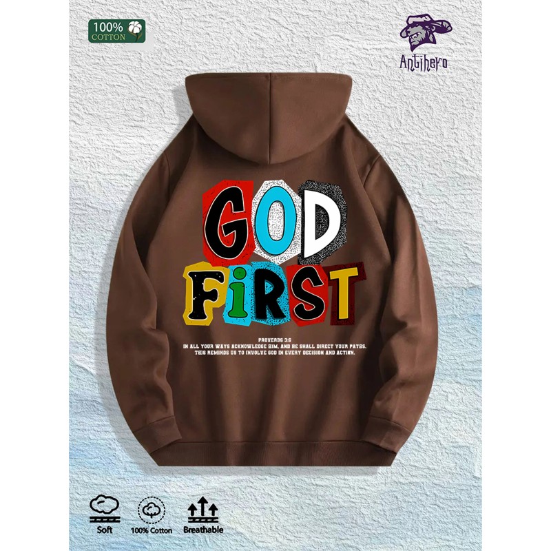 GOD FIRST Graphic Hoodie 100% Cotton US Warehouse 7 ColorsColor: