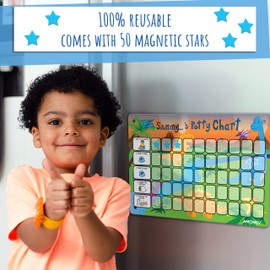 Amonev Children's Magnetic Potty Training Reward Chart. Magnetic Sticker Chart. Reusable Wall Chart for Toilet Training. Suction cups for tiles or glass (Dinosaur)
