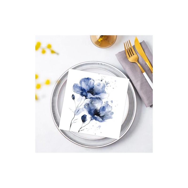 Anniversary House Tiflair Navy Delicate Florals Design Luxury Napkins 3ply
