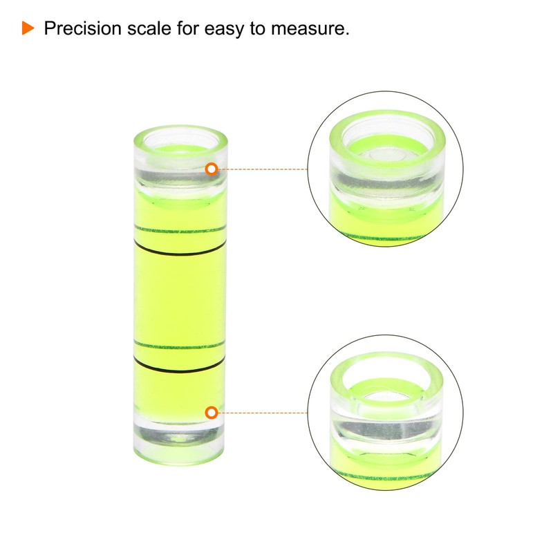sourcing map 6pcs Cylindrical Bubble Level 9.5x34mm Mini Bullseye Spirit