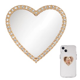 Bruislard Bling Smartphone Mirror Decal Heart Shape Phone Mirror Cellphone Stick-On Mirror with Gold Zinc Alloy Frame for Phone Back(Remove Protective Film)