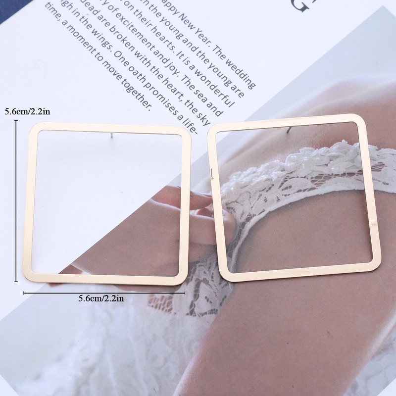 Dervivea Large Hollow Square Earrings Geometric Square Stud Earrings Gold
