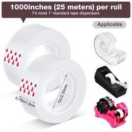 96 Rolls Clear Tape Bulk Strong Sticky Transparent Tape Refills Invisible Desk Tape Refill Rolls Glossy Gift Wrapping Tape for Dispenser, Office, Home, School, Wall, Carpet, 3/4 x 1000 Inches (Red)