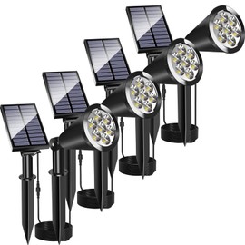 MEIHONG Solar Spot Light Outdoor, Waterproof Solar LED Landscape Lights Dusk to Dawn, 2-in-1 Solar Spotlight Solar Powered Accent Lights for Garden Porch Walkway Patio (4 Pack)