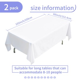 BIGTONE 2 Pack Polyester Tablecloth White 60 x 102 Inch, Wrinkle Resistant Table Cloth for 6 Feet Rectangle Tables, Stain and Washable Table Cover for Dinning Wedding Banquet Restaurant Party