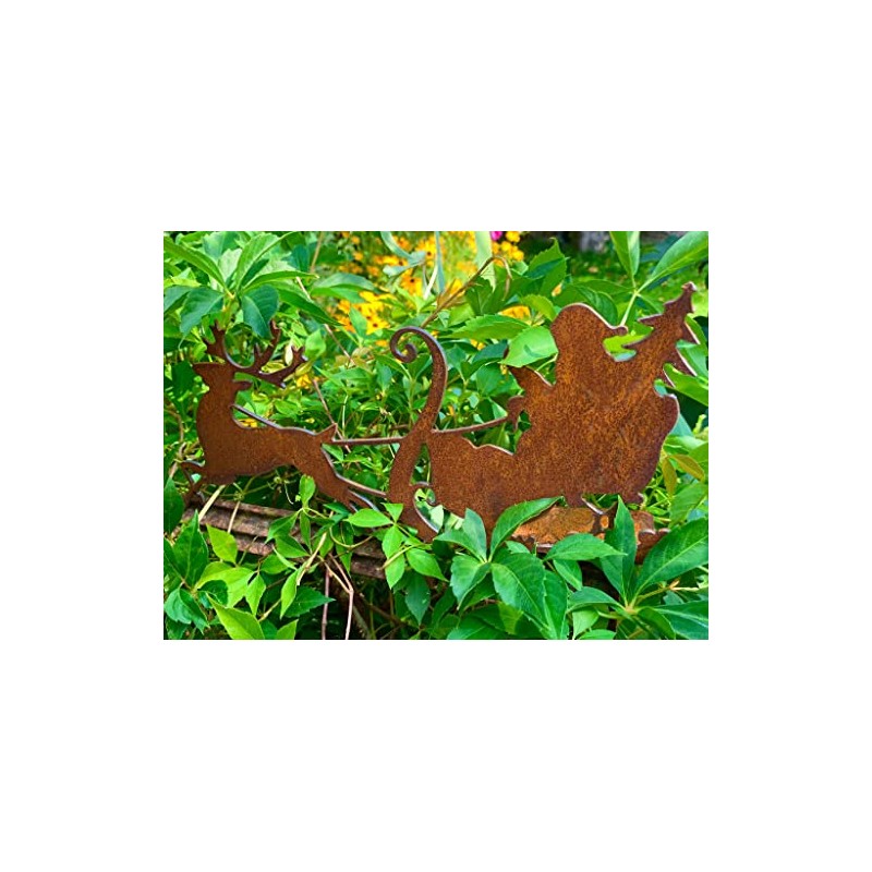 Bornhöft Santa Claus on Sleigh Rust Garden Decoration Patina for