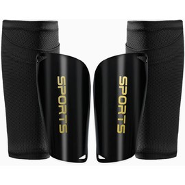 Children's Men's Shin Pads, Shin Pads, Children's Football, Shin Pads Football with Non-Slip Sleeves, High-Strength Shin Pads, Provide Strong Protection (S, Black)