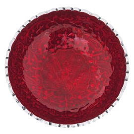 Jamu Incense Bowl Red with Peacock Pattern Aluminium Round