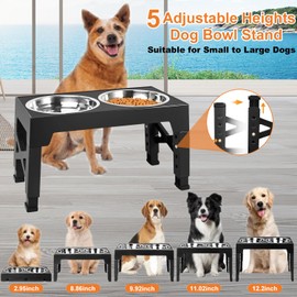 TUAHOO Raised Dog Bowls, 2-in-1 Elevated Dog Bowl with Slow Feeder Bowl and 2X Stainless Steel Bowls, 5 Height Adjustable Pet Dispenser Stand for Small Medium Large Dog