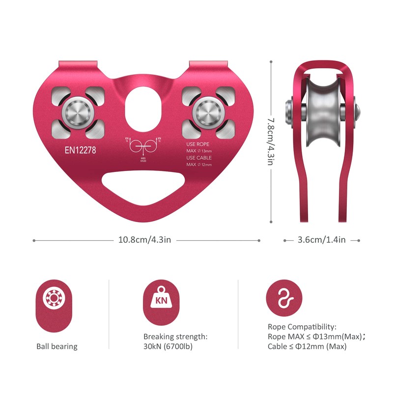 Lixada Side Swing Pulley Climbing Pulley Aluminum 10KN Working Load
