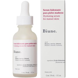 Serum Antiedad Con Ácido Hialurónico, Péptidos y Regaliz Minimiza Arrugas, Líneas de Expresión y Manchas Fórmula Vegana y Regeneradora para Pieles Maduras Biune. 30 ml