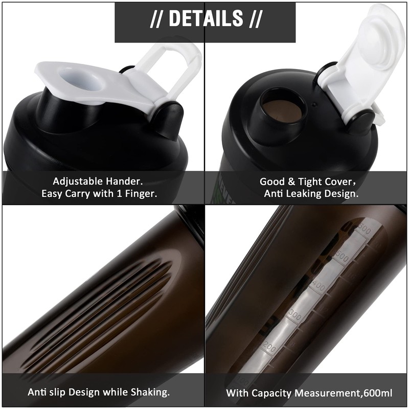 Protein Shaker Bottle 20oz Blender Cup BPA-Free Leak Proof for