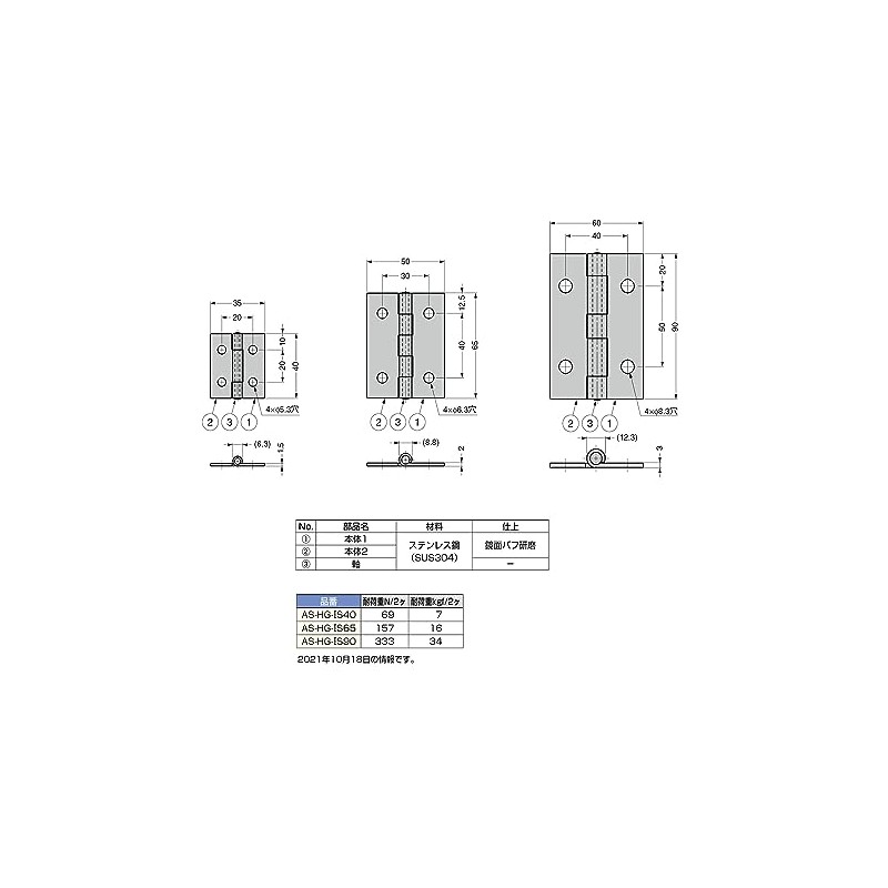 Sugatsune Industrial (170098117) AS-HG-IS65 Flat Hinge for Stainless Steel Aluminum