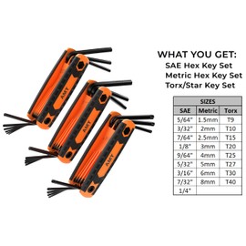 AMERICAN MUTT TOOLS 25pc Folding Allen Wrench Set and Star Key Set – Includes Star, SAE and Metric Allen Key Set – Folding Hex Key Set, Folding Torx Wrench Set – Small Allen Wrenches Sets