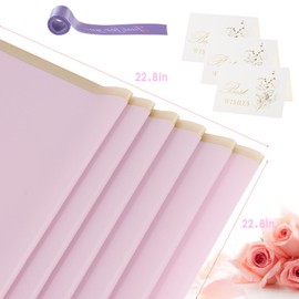 YIDATIKER 20 sheet Flower Wrapping Paper,waterproof floral wrapping paper for bouquets,DIY Florist Supplies Packaging Paper with satin ribbon for Wedding,Birthday,Valentine's Day(Purple)