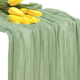 MDS Pack of 2 Cheesecloth Table Runner 35x120 Inch, 10FT Long Gauze Cheese Cloth Table Runner for Wedding Party Birthday Bridal Shower Farmhouse Garden Boho Rustic Table Decoration - Sage Green