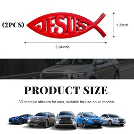 DXNQ 2PCS Jesus Fish Decal Sticker, 3D Car Decal Jesus Christian Fish Symbol Chrome Emblem, Faith Fish Stickers Religious Metal Badge Auto Decor for Truck Motorcycle Fridge (Red)