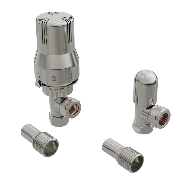 NRG 15mm Angled Thermostatic Radiator Valve and Manual Angled Valves