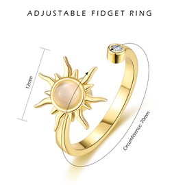 VYYU Fidget Ring for Women - Anxiety Relief Stress Anxiety Ring with Sun, Adjustable Fidget Rings for Anxiety Women, Open Reliever Spinner Ring | Anxiety Rings for Women Stress Relief Gift, Gold