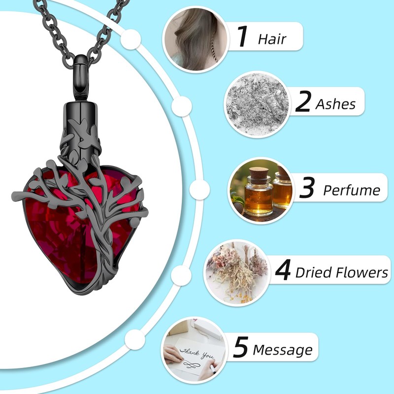InfuMemo Heart Tree of Life Urn Necklace for Ashes Necklace