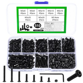 510 Piece M3 Screws Set, Allen Screws Nuts Set, Pan Head Screws Assortment, Hex Screws with Nuts Set, Machine Screws Black Round Head Screws, Threaded Screws Set