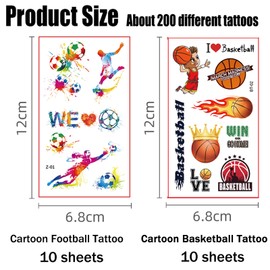 Children's Tattoo 20 Sheets Basketball and Football Theme Waterproof Children's Tattoos, Temporary Tattoos Stickers Children's Birthday Gift Bags Party Bag Fun Play Festival