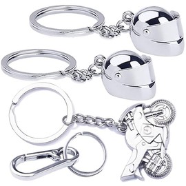 GZLCEU Pack of 4 Motorcycle Keyrings, Silver Motorcycle Helmet Keyring, Zinc Alloy Motorcycle Helmet Key Ring for Men, Women, Motorcycle Key Chain, silver