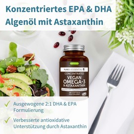 Igennus Healthcare Nutrition Omega 3 vegan,180 Kapseln, 1344mg Algen?l pro Tag mit 600 mg DHA & EPA, Omega 3 Algen?l hochdosiert mit 1mg Astaxanthin, 1 Monat Vorrat, von Igennus