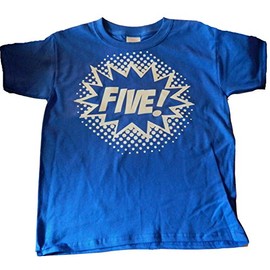 Custom Kingdom Big Boys' Five Superhero 5th Birthday T-Shirt (5T, Royal Blue)