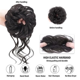 Haarteil Mit Gummiband, 2 Stück Große Dutt Haarteil Haargummi Mit Haaren Hochsteckfrisuren, Schwarz Gelockt Haarteil, Gelockt Messy Bun Haarteil mit Gummiband für Frauen Mädchen