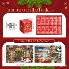 HyDren 2 Sets 2024 Advent Calendar Christmas Jigsaw Puzzles 24 Days for Adults Jigsaw Puzzles 1008 Pcs 24 Days Countdown Calendar Puzzle Santa Theme Puzzle Surprises Xmas Gift for Women Men