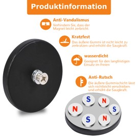 4Pack Strong Rubber Coated Mounting Magnets, 30LBS Anti-Scratch Mounting Magnets, Rubber Coated Neodymium Magnets with M4 Threaded Studs Magnetic Assembly Base for Led Lighting Bar Outdoor