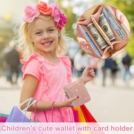 Oneroomone Small Wallet Women's PU Leather, Cute Purse, Children's Purse, Wallet with Card Holder, PU Leather, Mini Purse Children with Tassel Zip, for Girls Women (Pink), pink, Classic