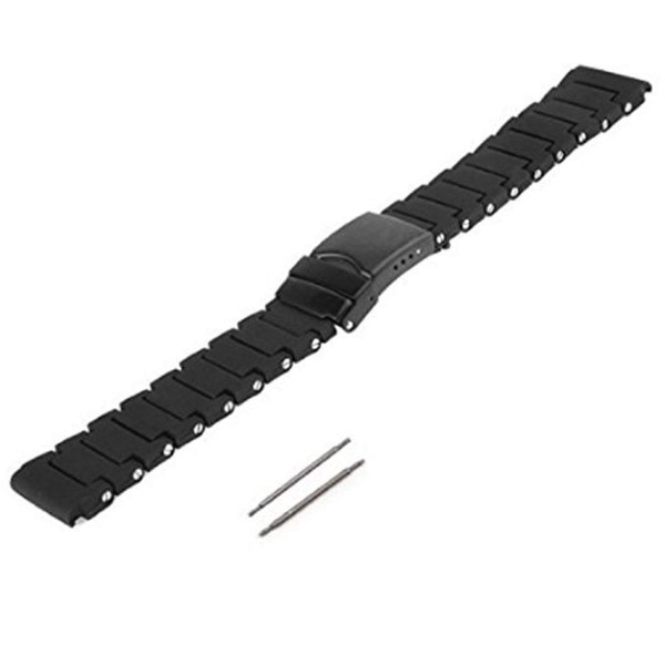 20mm 22mm Black Polyurethane Rubber Link Bracelet Watch Band For