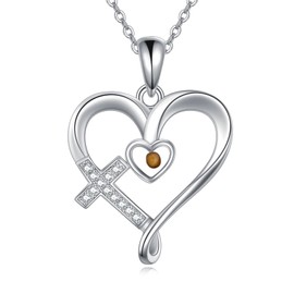 TIGER RIDER Cross Necklace for Women 925 Sterling Silver Faith of A Mustard Seed Heart Pendant Christian Religious Jewelry Gifts for Her Birthday Christmas (09-Heart Mustard Seed Cross Necklace)