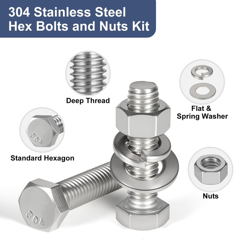 Krysay 288Pcs Hex Bolts and Nuts Assortment Kit,1/4-20,5/16-18,3/8-16 Assorted Bolts