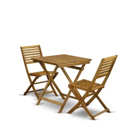 East West Furniture 3-Pc Outdoor Patio Set Consists of a Wooden Folding...