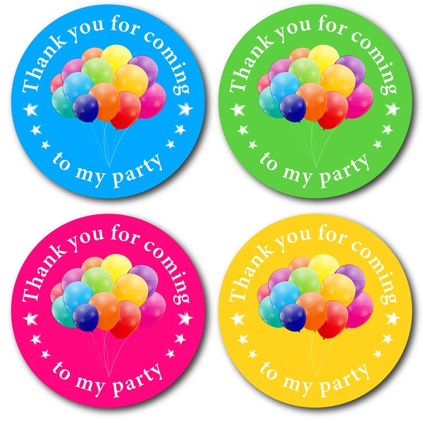 24 x 40mm Thank You for Coming to My Party Stickers. 4 Bright Colours (24 Stickers). Great for Party Bags, Sweet Cones and Birthday Party Bag fillers.