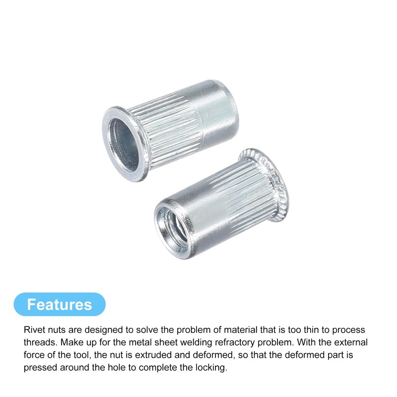 sourcing map M3 Rivet Nuts, 50pcs Zinc Plated Carbon Steel