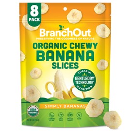 BranchOut Chewy Banana Slices, No Sugar Added, GentleDry Locks in Nutrition, Better than Freeze Dried Banana Chips, Healthy Vegan Fruit Snacks for Kids & Adults, 2 oz Snack Size (Pack of 8)