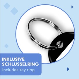 WINTEX Key Ring with Tags - 100 pcs - Heavy Duty Plastic Fobs with Labels - Coloured Key Chain Rings for Organising, Travelling, or Pets - Black