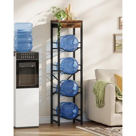 CHOEZON 5-Gallon Water Jug Holder, Water Bottle Holder, 4-Tier Kettle Storage Shelf with Drawer, Water Dispenser Replacement Parts, for Kitchen, Black and Rustic Brown TCJ34BF