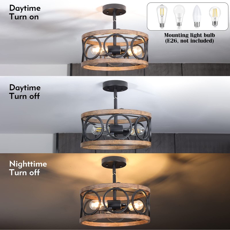 Galtlap Semi Flush Mount Ceiling Light, 3-Lights Modern Farmhouse Ceiling