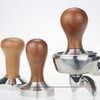 Wooden coffee masher with stainless steel base, accurately calibrated hand