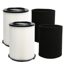 VF4000 Filter for Ridgid Shop Vac 2-Pack, Washable Ridgid Vacuum Filter with 2 Foam Sleeves, Replacement Shop Vac Filter for 5-20 Gal Ridgid & 6-9 Gal Husky Wet/Dry Vac